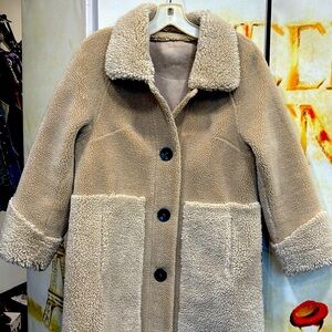 Cream fur and suede fabric jacket